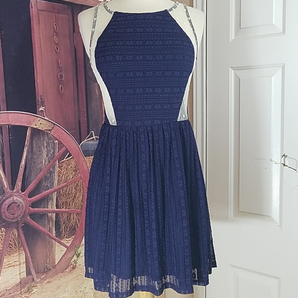 Robin K Blue and White Lace Dress